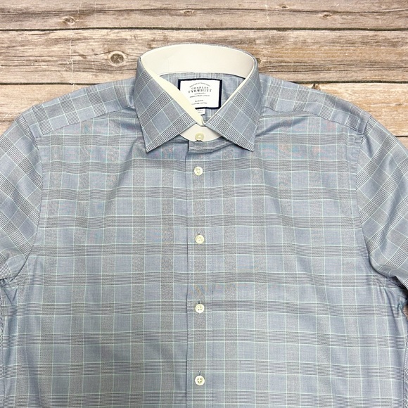 Charles Tyrwhitt White Blue Green Slim Fit French Cuff Button Up Shirt 15.5 35 - Picture 3 of 14
